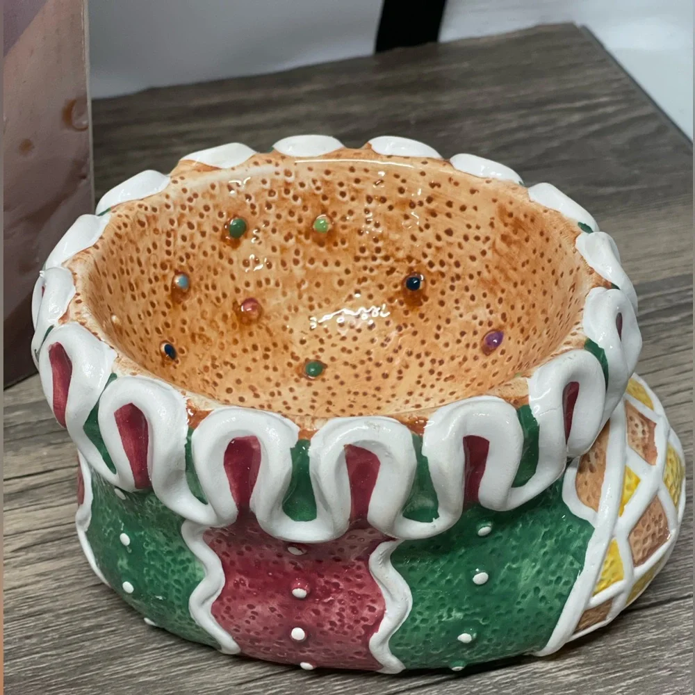 🎄Cardinal Gingerbread Chip & Dip Set Handpainted Ceramic Holiday Christmas Bowl